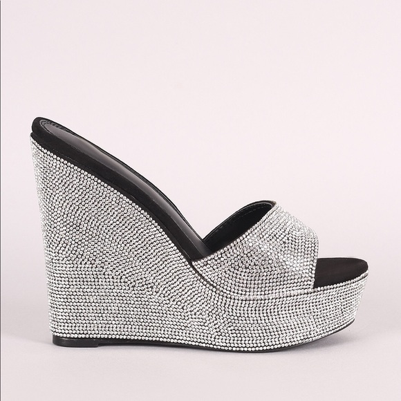 black rhinestone wedges